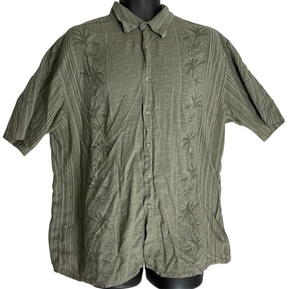 Van Heusen Camp Shirt Mens Size XL Tan Button Up Short Sleeve Tropical Island - Picture 1 of 7